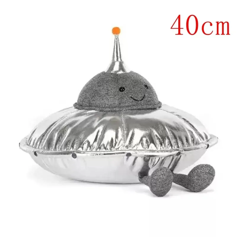 귀여운 UFO 플러시 베개 실버 메탈릭 비행 접시 박제 장난감 부드러운 외계인 우주선 플러시 쿠션 우주 테마 홈 장식 선물 — image 11