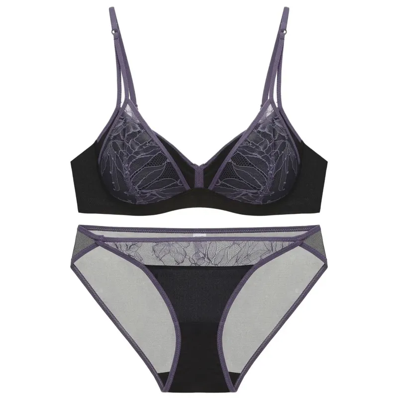 Sexet lingerisæt til kvinder stil Tyndt kontrast blonde patchwork Push-Up trådløs bh med dobbelte skulderstropper til lille buste — image 9