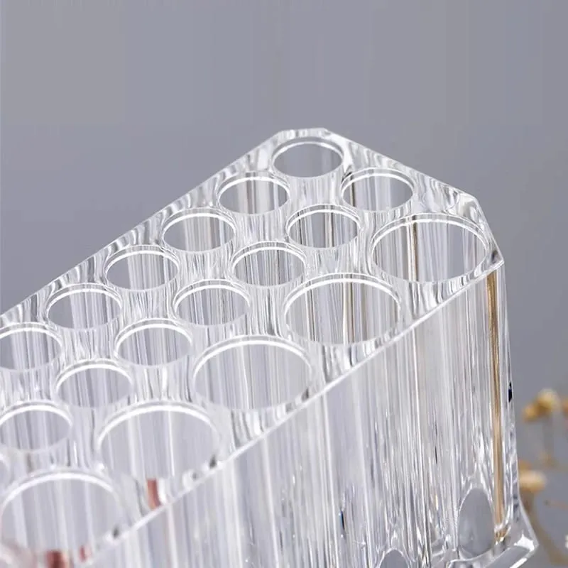 26 Holes Acrylic Makeup Brushes Holder Desktop Lipstick Organizer Eyeliner Cosmetics Pen Storage Rack Transparent Showing Shelf — image 3