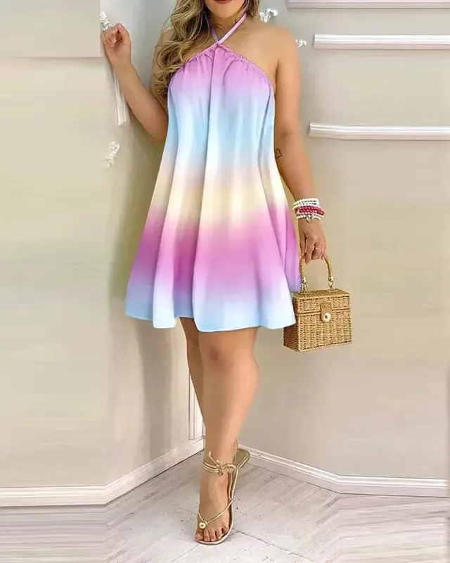 Women's Floral Print Halter Neck Boho Dress Backless Spring Summer Casual Elegant Gown for Party And Wedding — image 4