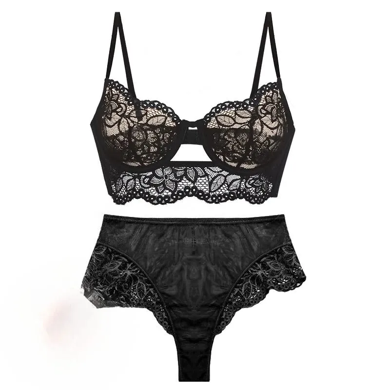 Conjunto de sujetador de encaje francés con aros suaves, realce para busto pequeño, lencería antiflacidez ligera y cómoda, tallas AU MOYISU-Sexy AB — image 8