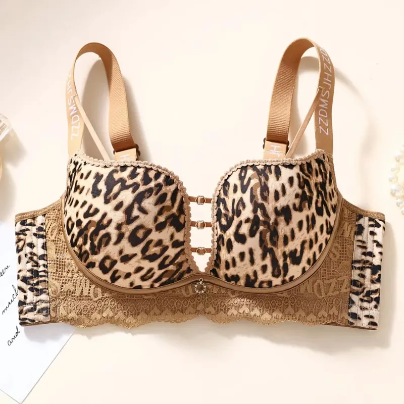 plus Size Thin Wireless Minimizer Bra Leopard Print Gather Anti-Sagging Comfort Lingerie for Big Bust Women — image 11
