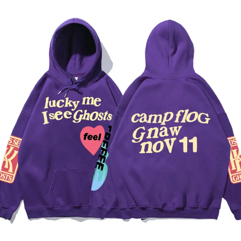 Graffiti Letter Printed Loose Hooded Kanye Sweatshirts Men Oversized Fleece Luck Me I See Ghosts Hoodie Unisex Pullover Hoody — image 13