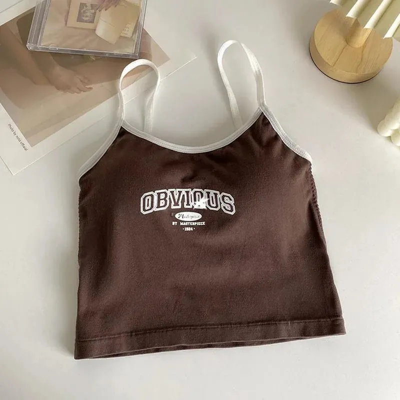 Summer Hot Picture Printing Girl Student Spaghetti-Strap Camisole Top Sexy Outerwear Fixed Cup Chest Pad Chest Wrap Underwear Fe