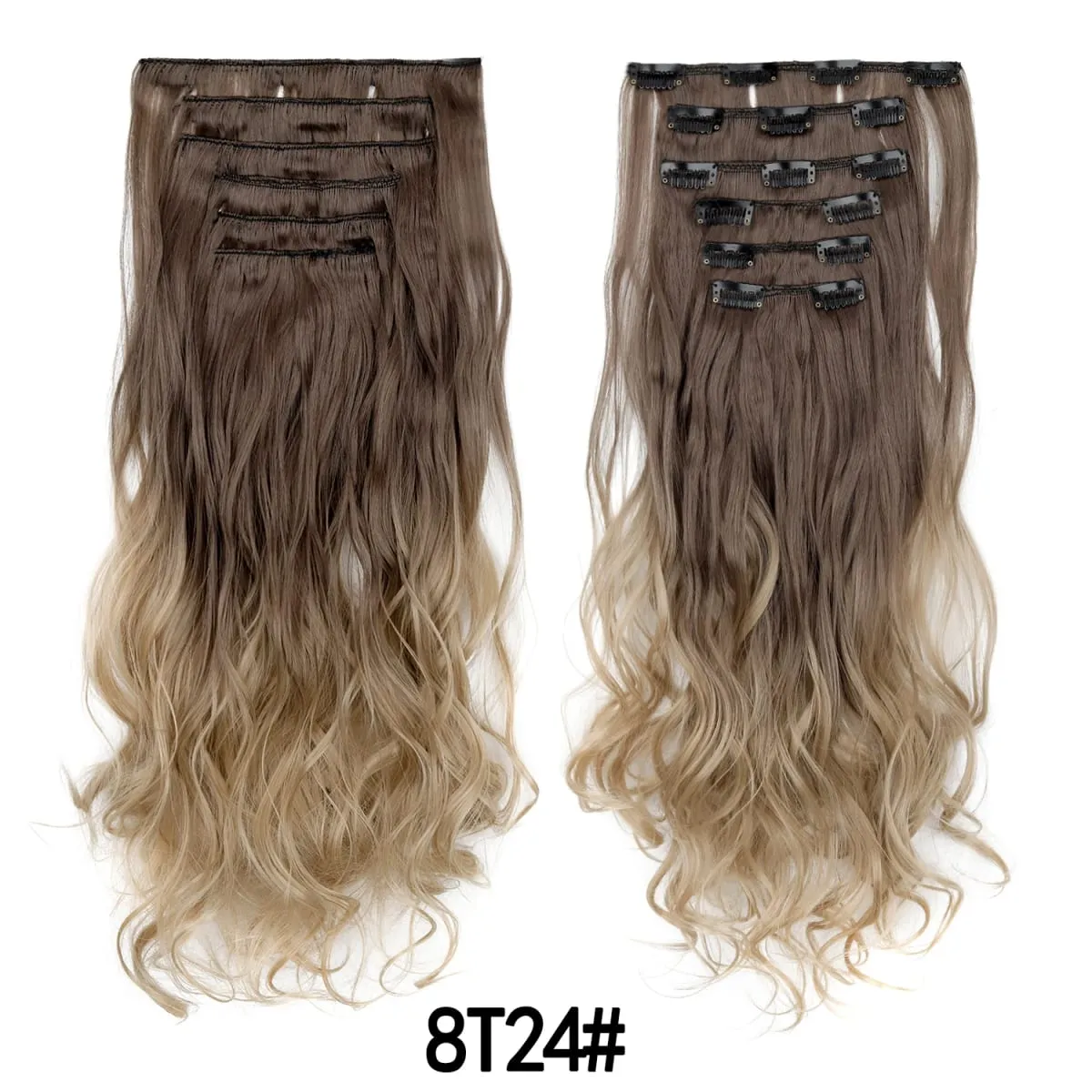 Grampo em extensões de cabelo 6 pçs peruca 20 Polegada longo ondulado sintético grosso trama dupla cabelo para mulheres cor gradiente uso diário