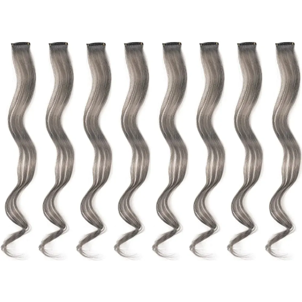 20 Inch Colourful Curly Wavy Party Highlights Clip in Synthetic Hairpieces 8 Pack Curly Colored Hair Extensions for Women