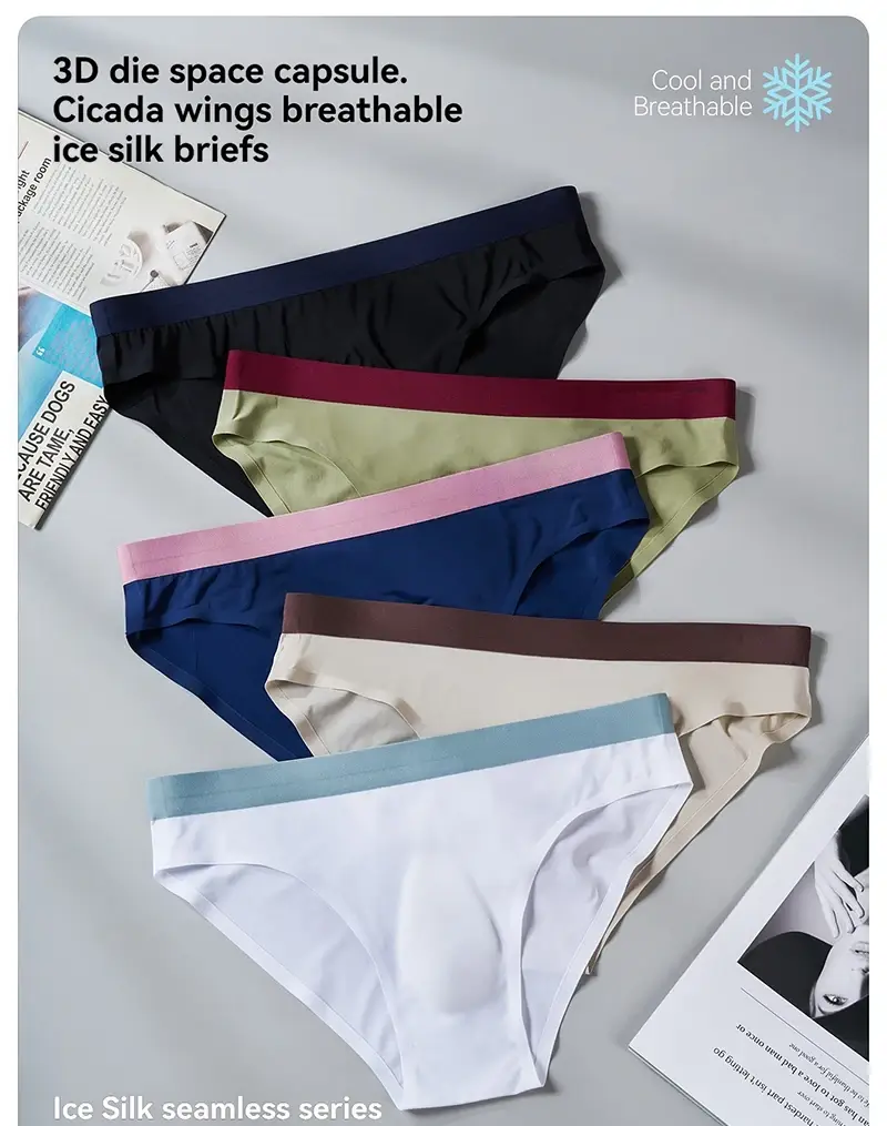 섹시한 남자 팬티 원활한 얼음 실크 울트라 얇은 팬티 빠른 건조 통기성 속옷 3D 벌지 주머니 속옷 Cueca Homme — image 1