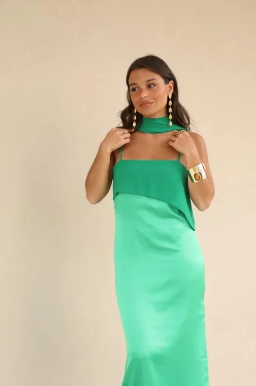 Robe Maxi à bretelles et col écharpe pour femmes, blocage de couleur, bretelles Spaghetti, fente haute, longueur au sol, Robes de soirée pour dames — image 13