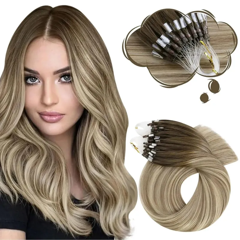 Moresoo Micro Link Hair Extensions Human Hair Micro Loop Hair Cold Fusion 50G Invisible Brazilian PreBonded Remy Micro Ring Hair