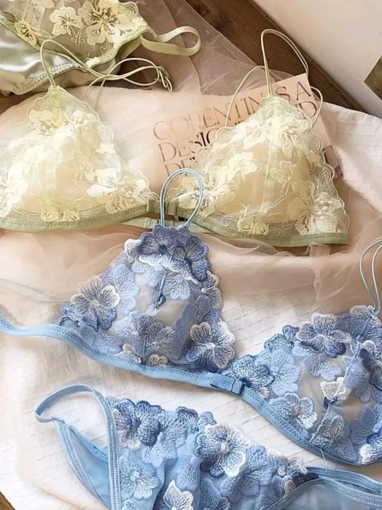 Pháp Hốc Bộ Đồ Lót Ren Lưới Thêu Tam Giác Cúp Không Dây Áo Bralette Retro Ren Mỏng Gợi Cảm Áo Ngực Thoải Mái USA Tushy MOYISU — image 4