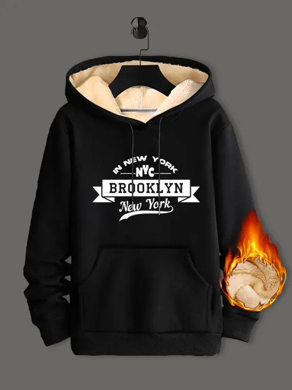 Winter Lambswool Hoodies Thicken Warm Windproof Sweatshirts Print Hooded Pullover Loose Men Women Winter Hoodies Black — image 15