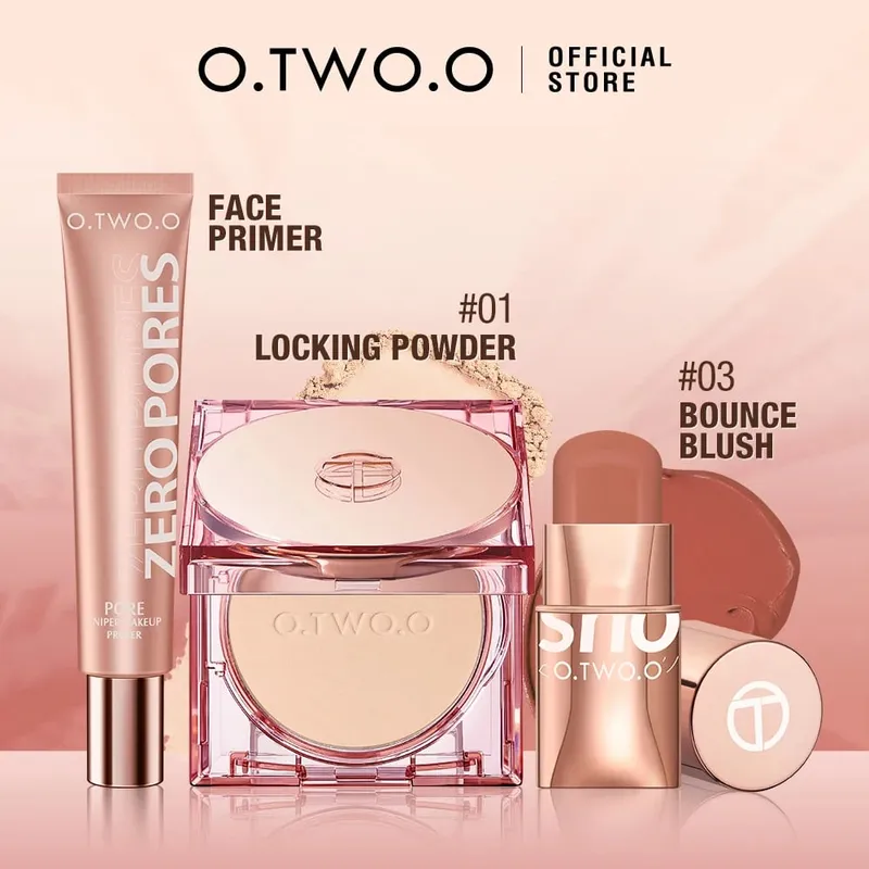 O.TWO.O 3 stk Makeup Sæt 3 i 1 Læbestift Blush Stick SPF 30PA+ Ansigtsindstillingspulver Ansigtsprimer Makeup Base Kosmetiksæt