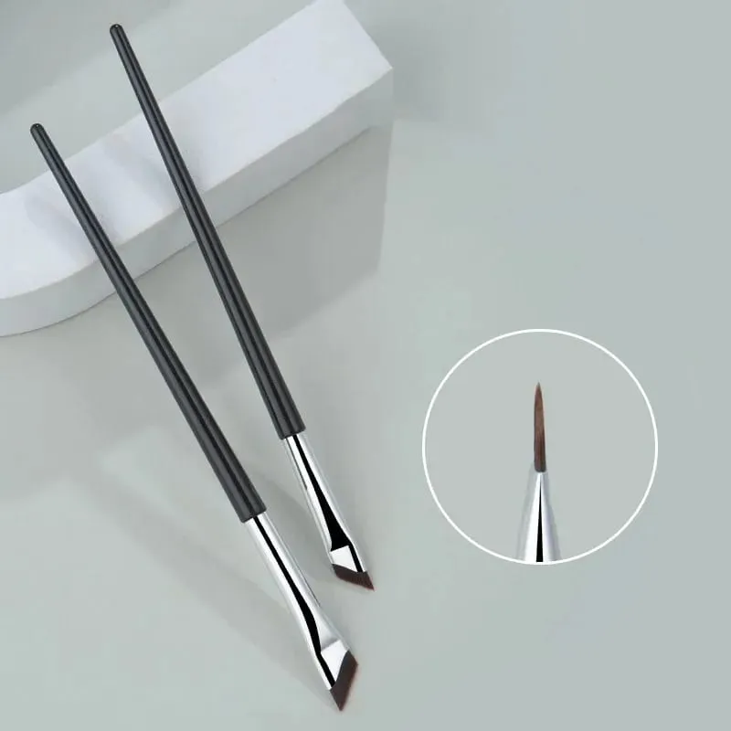 2pcs Angled Tip Eyeliner Brush Ultra Thin Fine Eyebrow Brush Flat Curved Eyeliner Brushes Thin Angled Eyeliner Makeup Tools — image 3