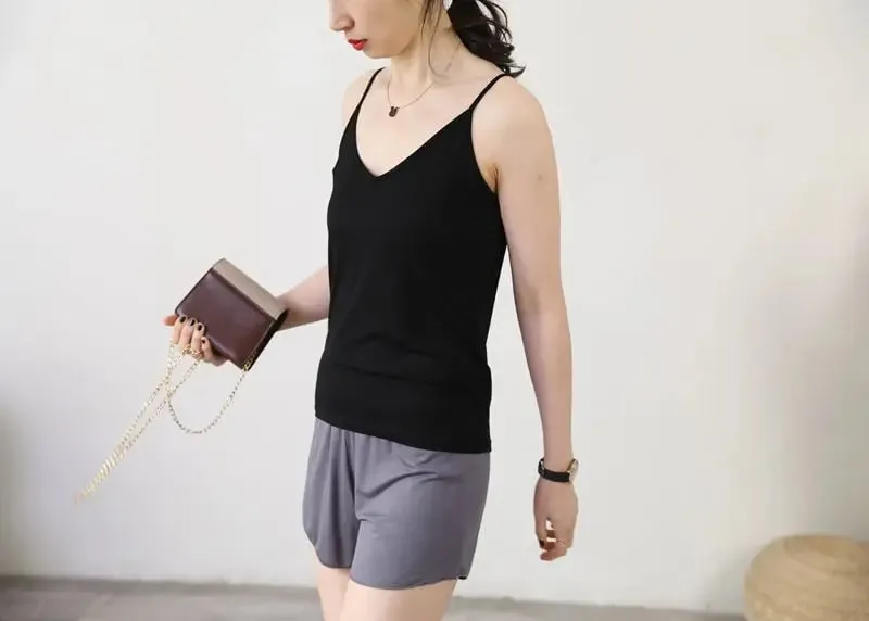 Spaghetti Strap tops Women Halter V Neck Camis Tank Solid color basic sleeveless Camisole Top — image 9