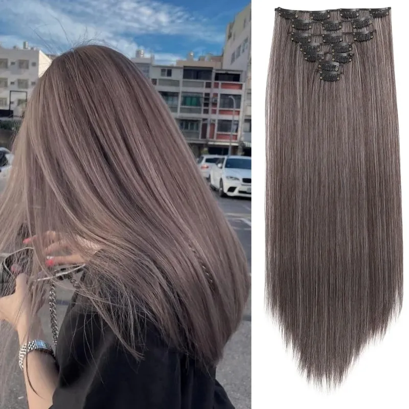 Synthetic 7 Pieces/Set 22 Inch Straight Hair Extensions Clip-In Extensions Christmas Halloween Hair Extensions — image 14