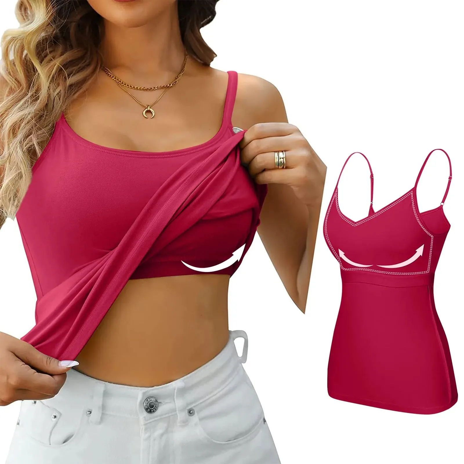Women's Camisole With Bottom Chest Pad Sexy Oversized Underwear With Chest Pad Summer outerwear Solid color versatile camisas