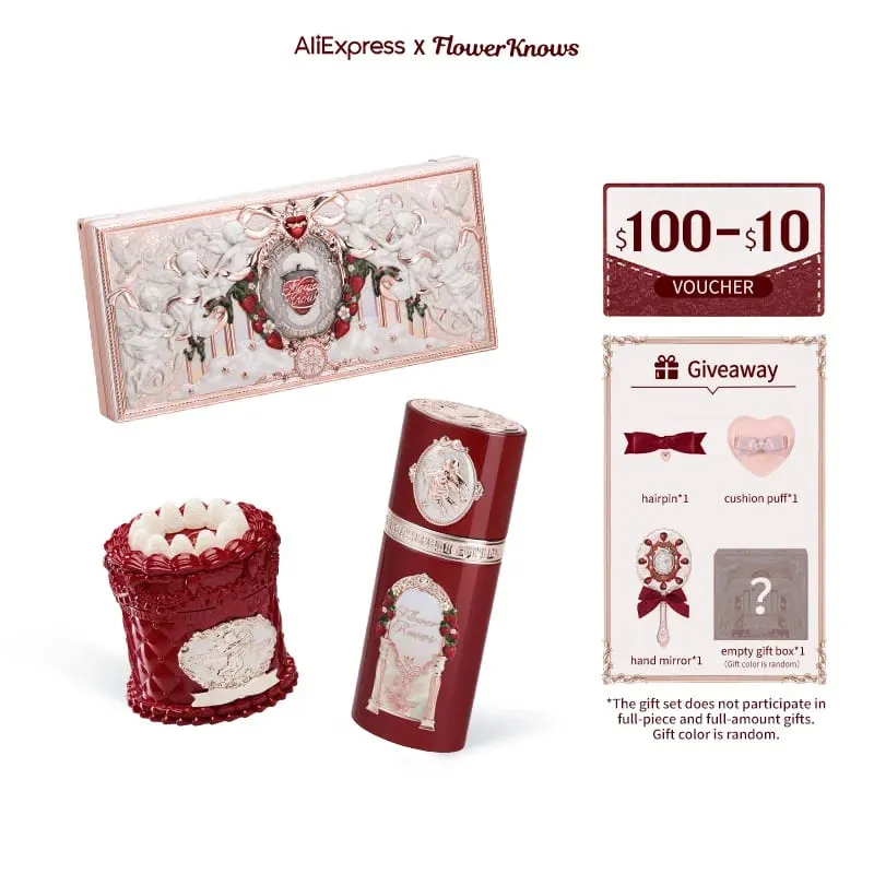 Flower Knows Strawberry Cupid Collection Makeup Gift Set include Make-up Palette+Cake Lip Cream+Liquid Blush — image 1