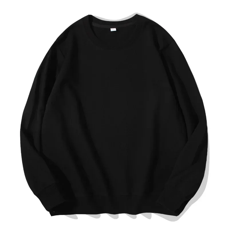260g 100% Cotton Men's Hoodless Sweater Pullovers Sweatshirts Men Loose Solid Color Warm O Neck Tops Hip Hop Y2k Sweatshirt Tops — image 1