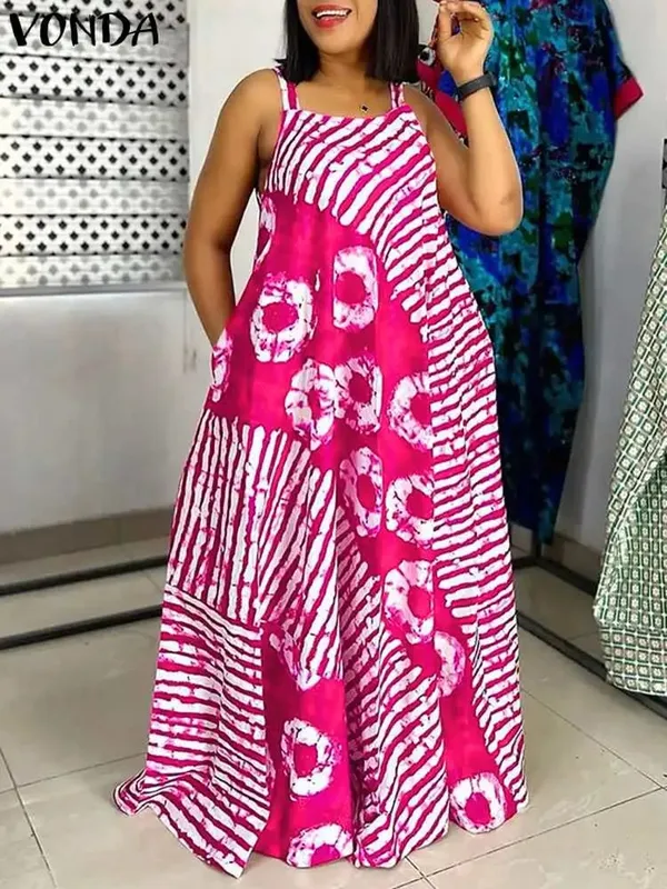Plus Size 5XL Summer Bohemian Printed Maxi Dresses Sleeveless Party Beach Sundress Tank Long Vestido Casual Holiday Robe — image 8