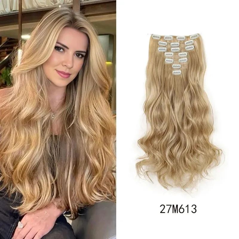 18Inch Synthetic Extension 16 Clips Blonde Hair Natural Long Wavy 7Pcs/Set Heat Resistant Fiber Hairpiece Black Brown Hairstyle — image 12
