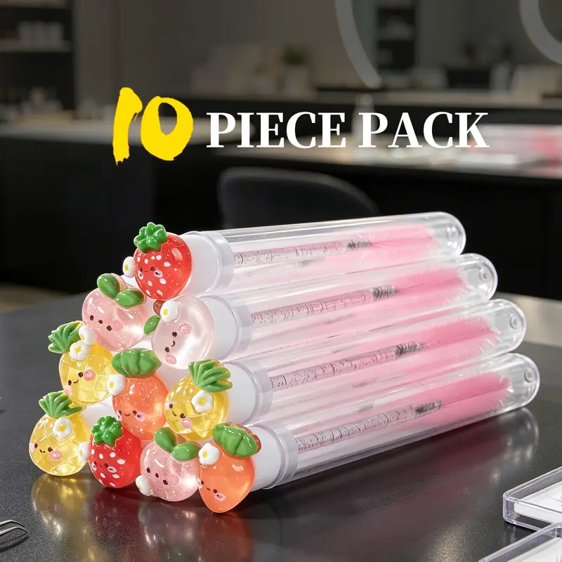 튜브와 10Pcs 재사용 가능한 속눈썹 브러쉬 속눈썹 확장을위한 귀여운 과일 마스카라 완드 Kawaii Brow Spoolies 메이크업 도구 세트 선물
