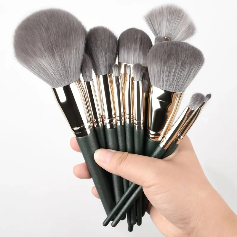 14pcs Silver Makeup Brushes Set Powder Grey Blush Concealer Foundation Eyeshadow Eyeliner Eye Cosmetics Face Beauty Tools