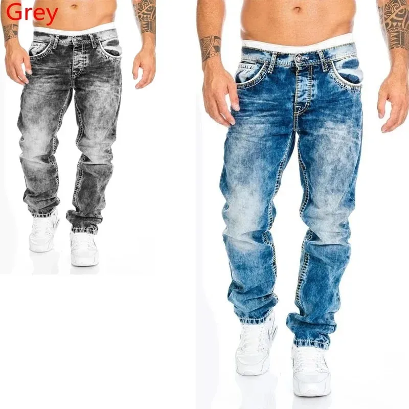 2024 Men Jeans Solid Pockets Stretch Denim Straight Pants Spring Summer Business Casual Trousers Daily Streetwear Men's Clothing — image 6