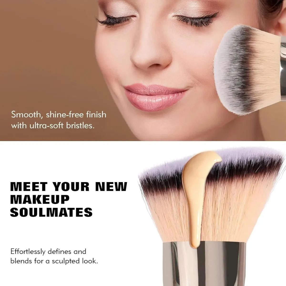 Dual Ended Foundation Brush for Liquid Powder Blush Concealer Contour Professional Makeup Tool with Travel Pouch for Women Girl — image 1