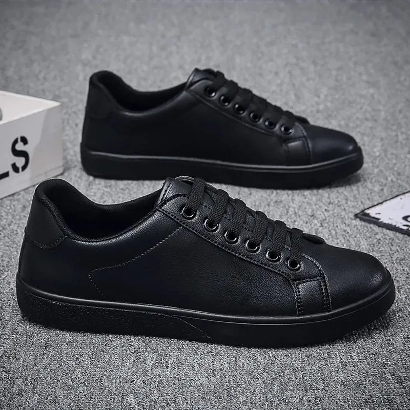 Men's Vulcanized Shoes Casual Low Top Flat Sneakers White Shoes Zapatillas Hombre Chaussure Homme Drop Shipping Leather Black — image 5