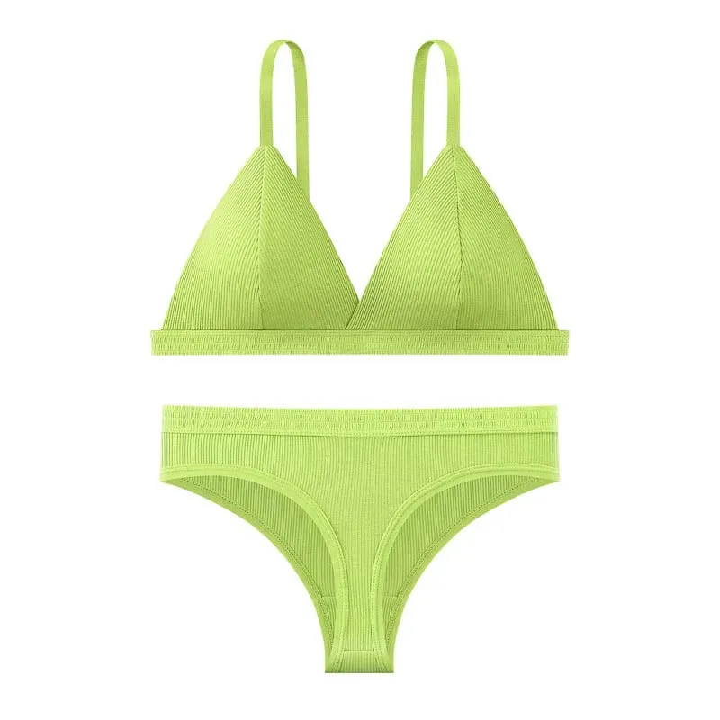 Seamless Bra and Panties Set Solid Color Bralette Thin Wireless Bras Low Waist Thong Sexy Lingerie Set Women's Underwear — image 13