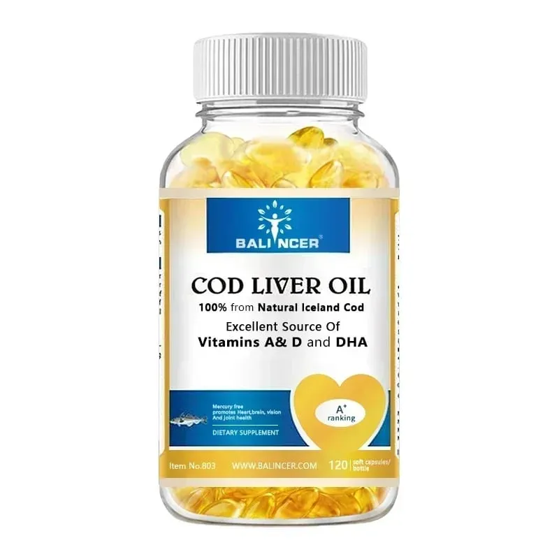 Cod Liver Oil Capsules Rich in Vitamin A D and DHA Help Maintain Healthy Skin Strong Brain and Bones and Improve Memory