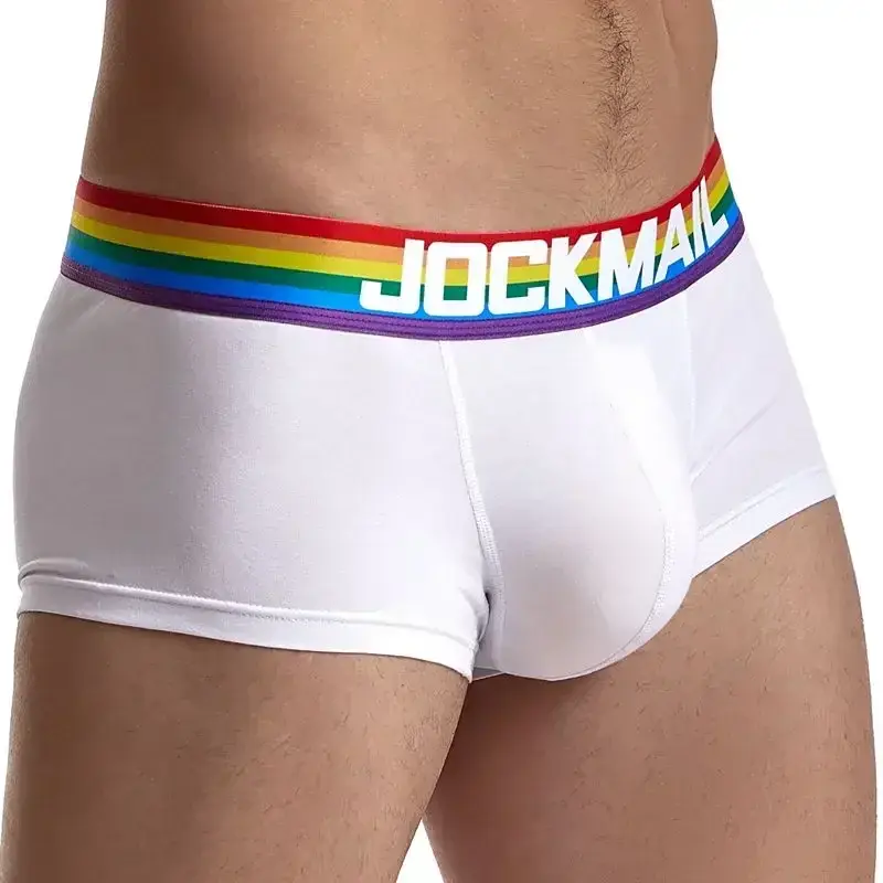 Cueca boxer masculina com cinto de arco-íris, cueca boxer masculina de algodão, roupa íntima respirável, cueca boxer macia branca — image 2