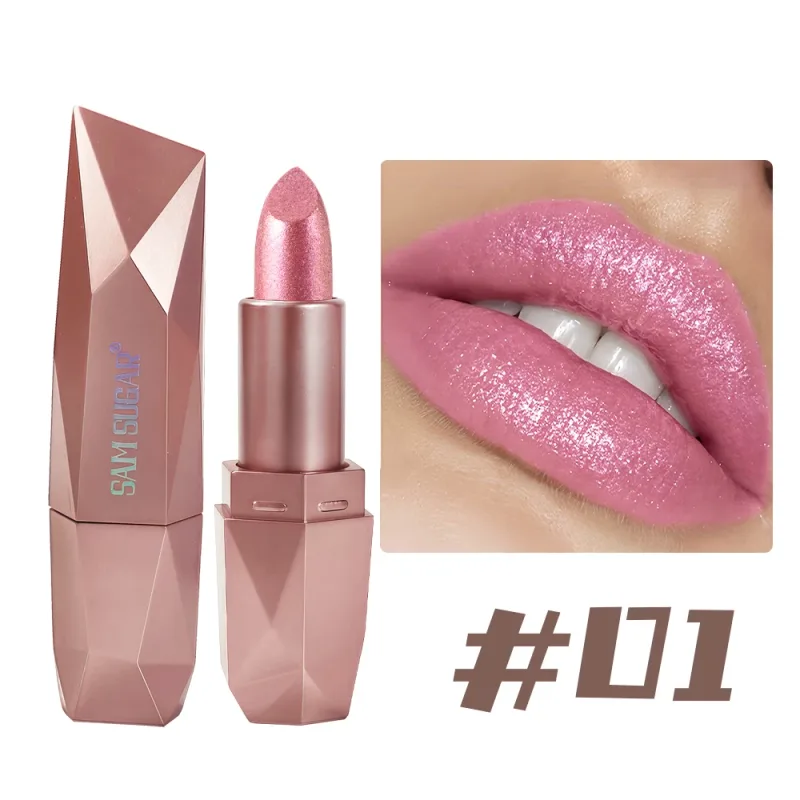Diamond Glitter Lipstick Long Lasting Waterproof Moisturizing Highly Pigmented Metallic Shine Pearlescent Non Stick Cup Lipstick — image 9