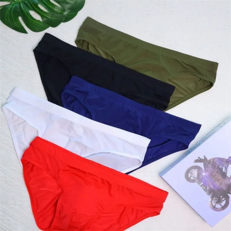 Solid Color Pouch Underwear Men Bulge Lift Panties Lingerie Low Rise Plus Size Ice Silk Male Comfortable Briefs — image 10