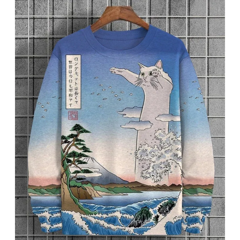 3D Print Ukiyoe Sea Wave Hoodie For Men Vintage Plant Graphic Pullover Autumn Long Sleeve Oversized Sweatshirt O-Neck Hoodies — image 3