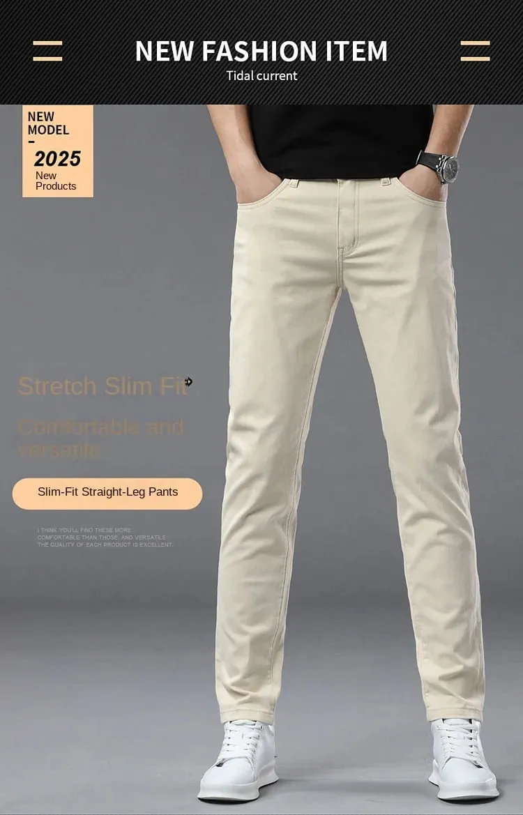 2025 spring/summer high end luxury fashion jeans for men elastic trend versatile slim fit simple and casual pants — image 7
