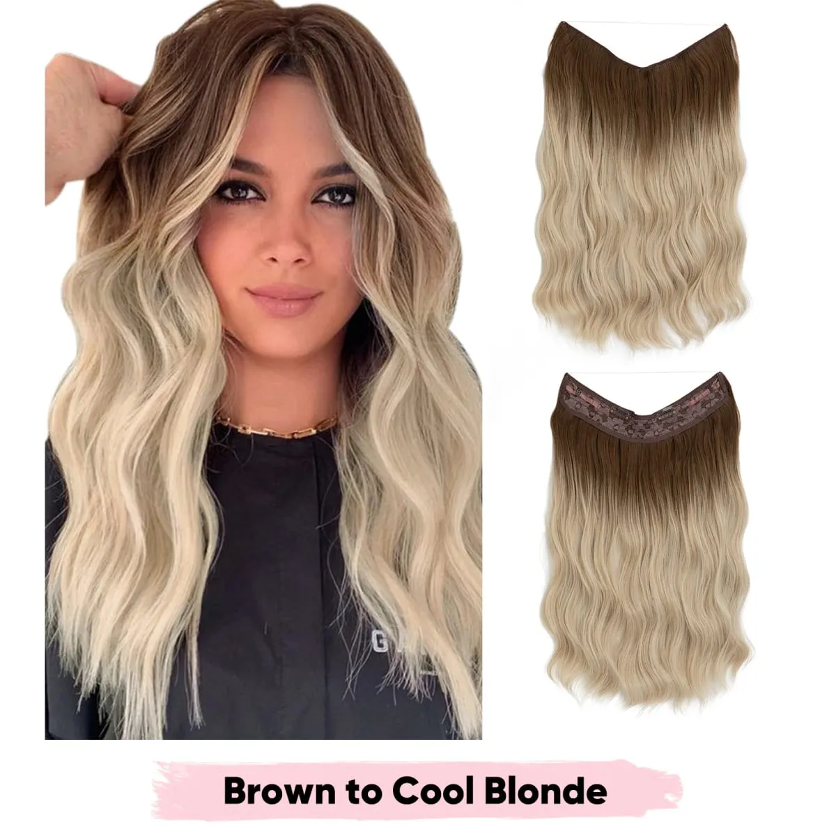 Synthetic Wave Invisible Wire Clip in Hair Extensions Fish Line With Clips Hairpiece Ombre Fake Hair Piece For Woman — image 24