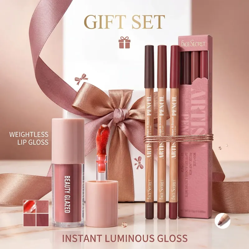 4Pcs Lip Liner & Lip Gloss Set Waterproof Long-lasting Smudge-proof Smooth Daily Lip Makeup Kit — image 2