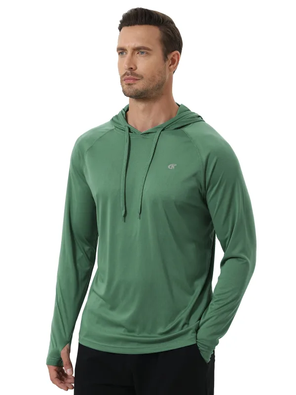 Baju-T Hoodie UPF 50+ Lelaki Musim Panas Lengan Panjang Rash Guard Cepat Kering T-shirt Sukan Luaran Larian Pullover