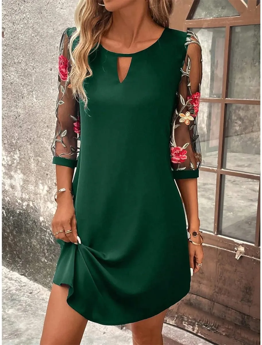 Luxury Dress Women's Perspective Mid Sleeve Printed Round Neck Mini Skirt Summer New Year Party Dress — image 3