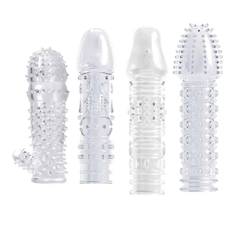 4pcs Delay Penis Sleeve Extension Reusable Condom Male Enlargement Dotted Clit Massage Cock Ring Thorn Vibrating Cover Sex Toys — image 4
