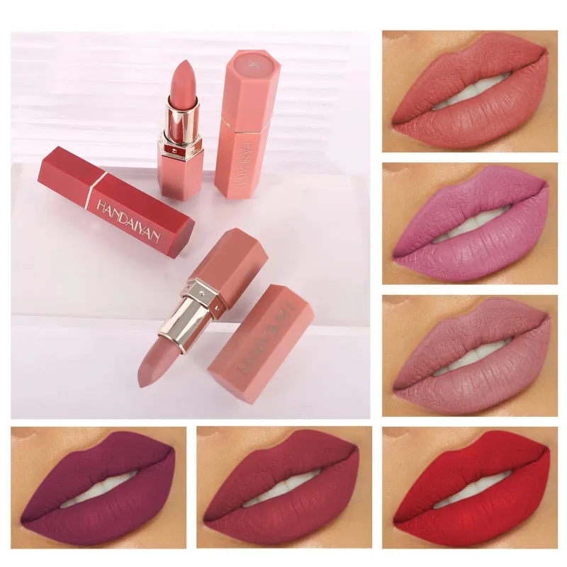 Moisturizing Matte Lipstick 6 Shades Long Lasting Non Transfer Nude Lip Gloss HANDAIYAN Cosmetics For Ladies — image 5