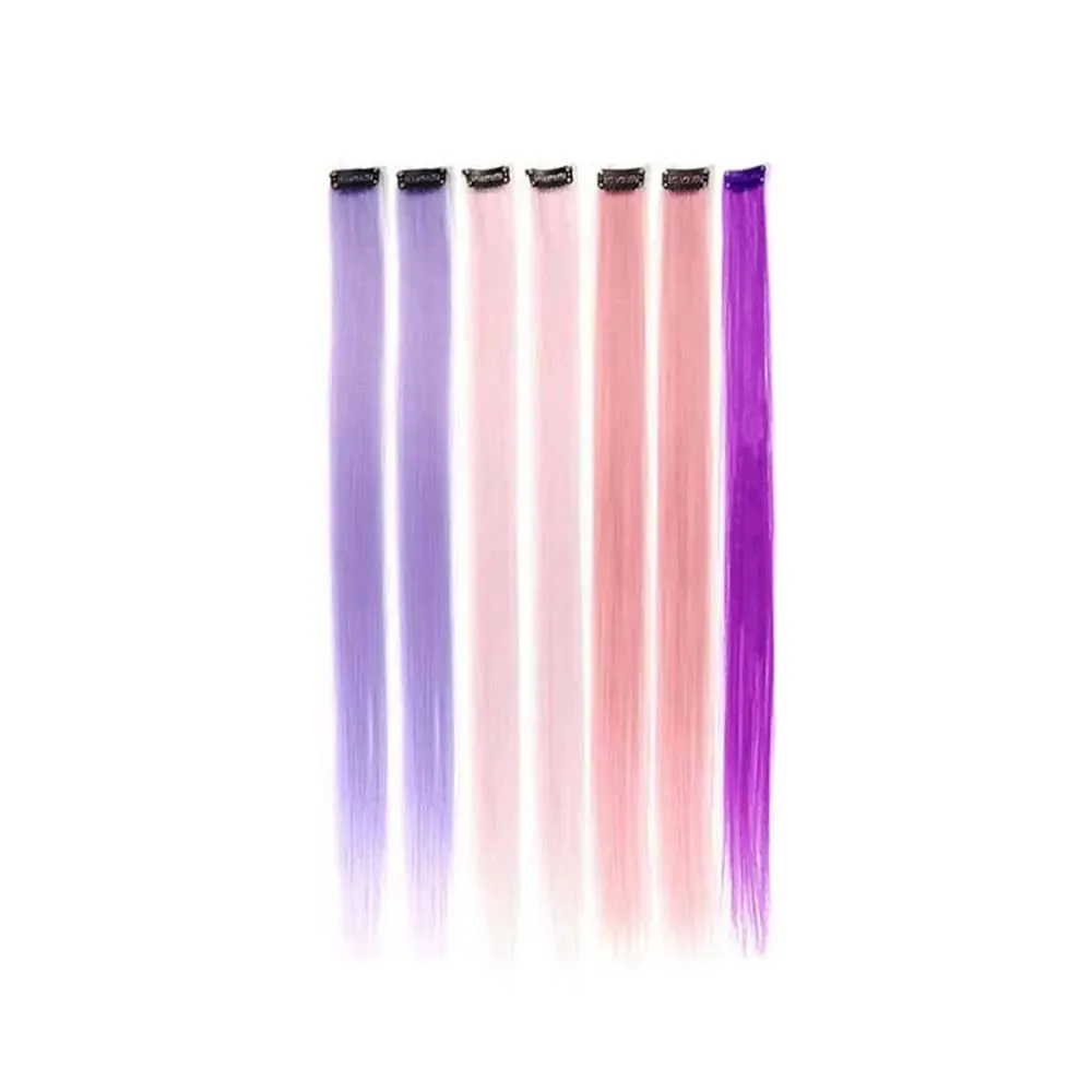 7 PCS Rainbow Colors Colored Hair Extensions Candy Color Hairpieces For Women Highlight Colorful Straight ClipIn Hair extension — image 6