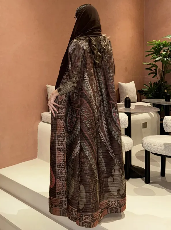 Women's Fold Miyake Pleated Abaya Long Sleeve Print Foldable Collar Robe Cardigan Coat New Winter Fashion Original Design 2026 — image 17