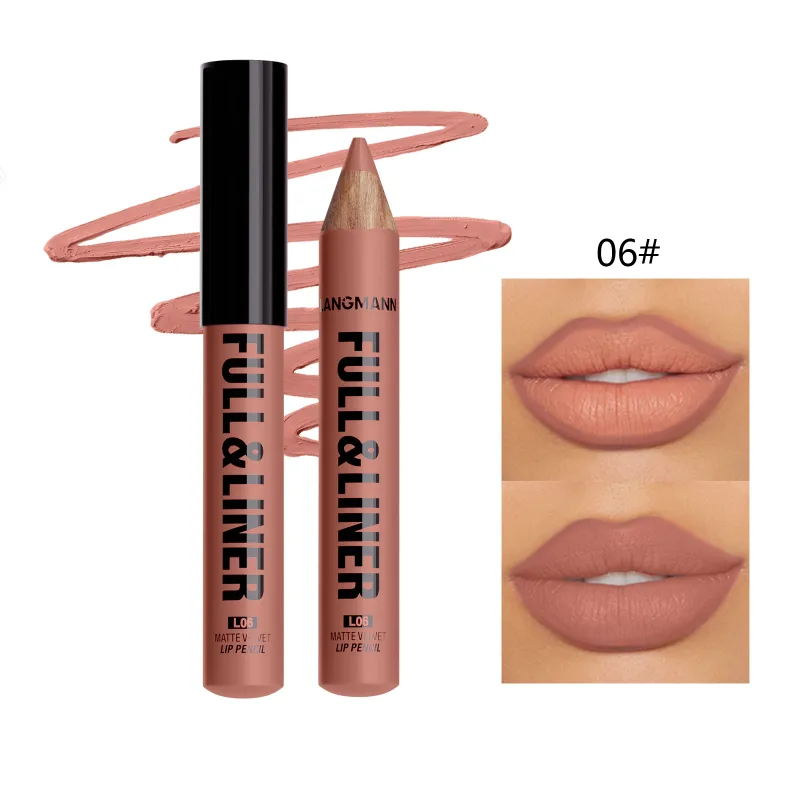 Matter Lipliner-Lippenstift, Holzstift, schneidbar, Lipliner hält lange, klebt nicht an der Tasse, verblasst nicht — image 12