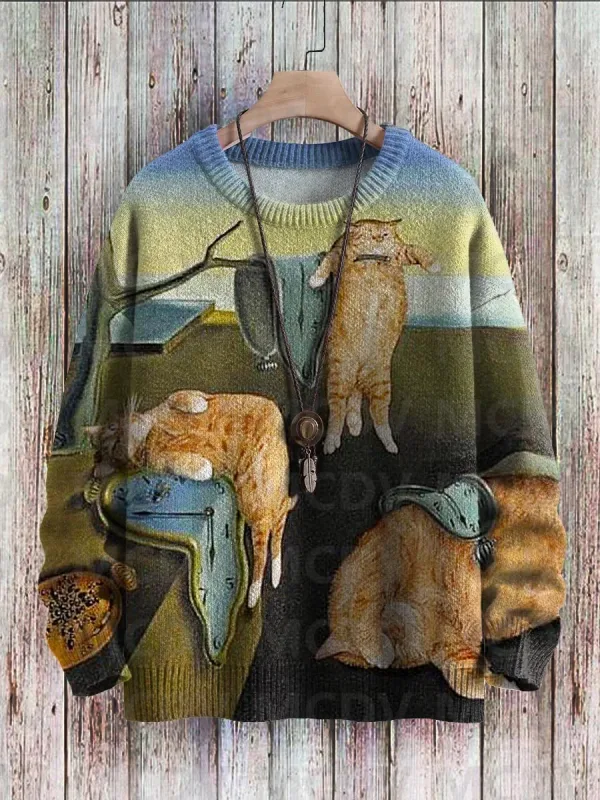 Cute Black Cat Flower Birds Art Pattern Print Casual Knit Pullover Sweater Classic Sweater Men's For Women's Pullover — image 6