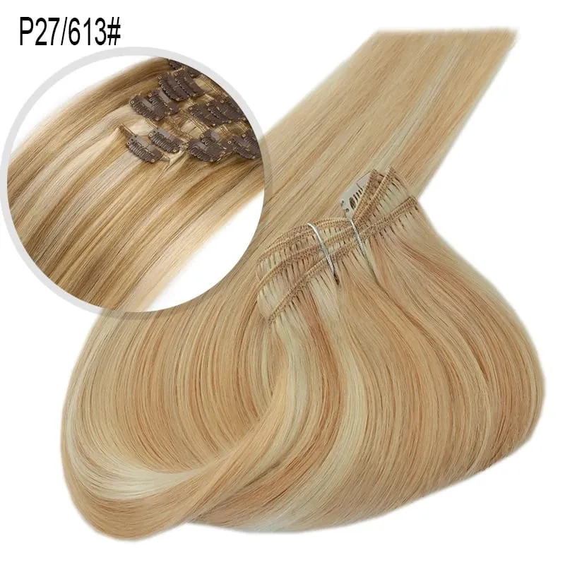 100% Real Human Hair Blonde Clips In Hair Extensions Bundles Natural Black Bulks Blonde 613 Piano Colored Brazilian Hair 30 inch — image 12