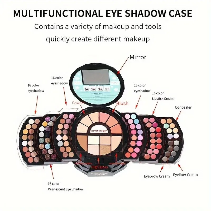 110 Color All-in-One Makeup Palette Gift Set Include Eyeshadow Glitter Lipstick Concealer Blush Eyeliner Highlighter With Mirror — image 2
