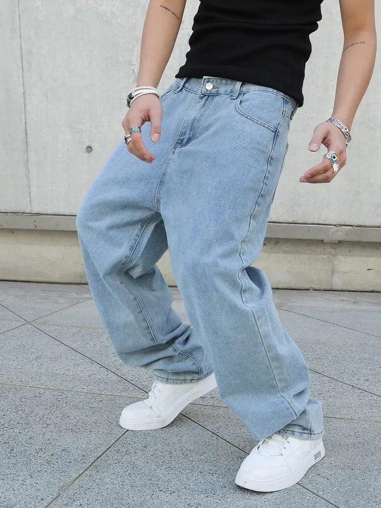 Spring Autumn Men Baggy Jeans Oversize Straight Loose Casual Denim Trousers Solid Color Streetwear Fashion Y2k Wide Leg Pants — image 2