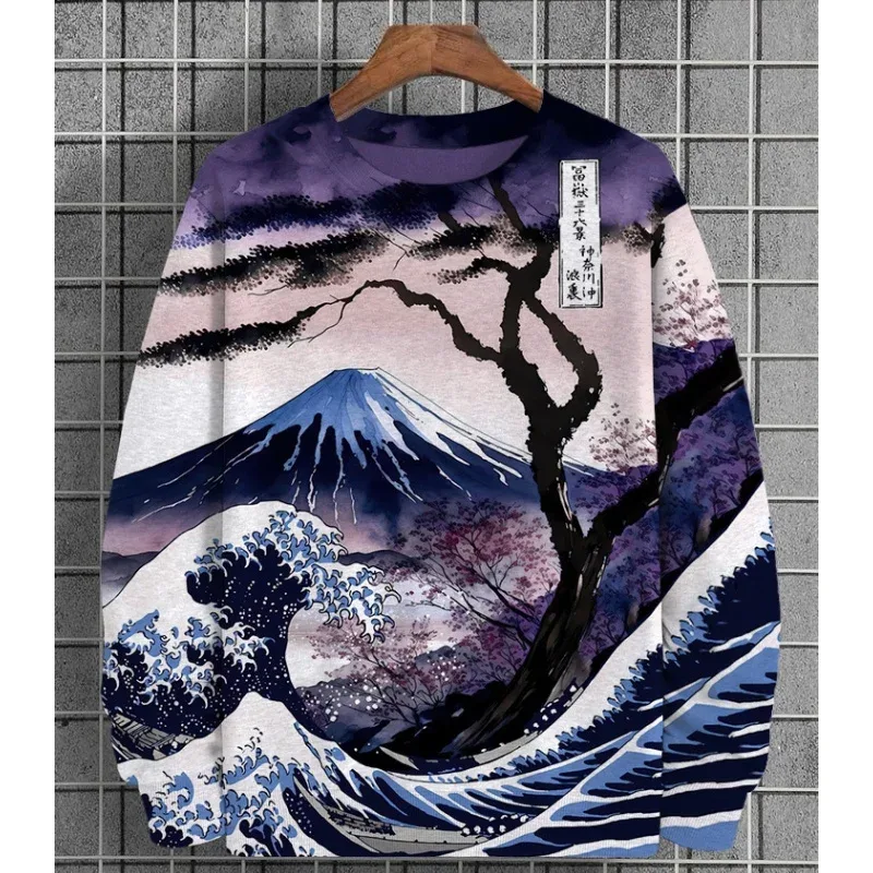 3D Print Ukiyoe Sea Wave Hoodie For Men Vintage Plant Graphic Pullover Autumn Long Sleeve Oversized Sweatshirt O-Neck Hoodies — image 5